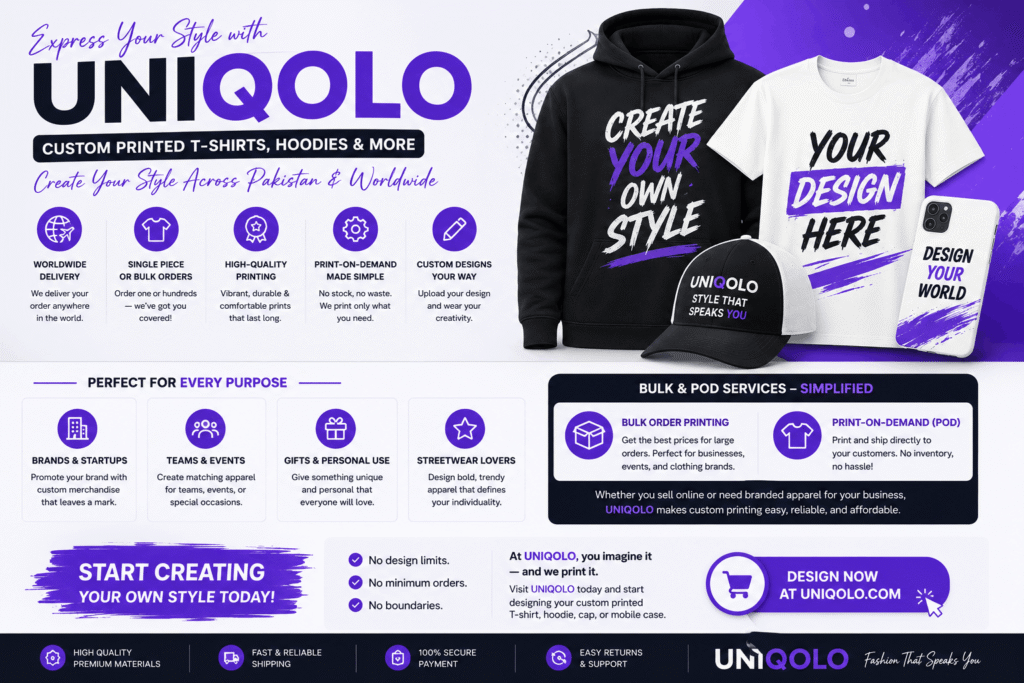 Custom Printed T-Shirts, Hoodies & More Create Your Style Across Pakistan