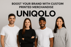 Custom printed UNIQOLO T-shirts, hoodies, and caps for brand promotion